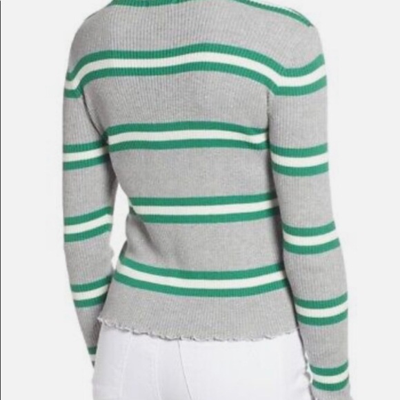 BP. Ribbed Lettuce Edge Long Sleeve Striped Sweater Green Gray Size Large L - Picture 3 of 10